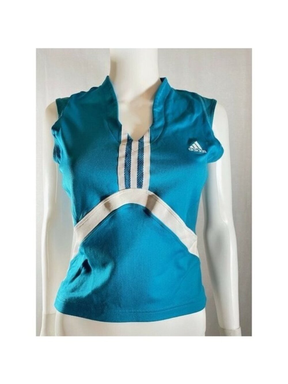 Adidas Women's Top Tank Blue Three White Lines All Over The Back Sleeveless L